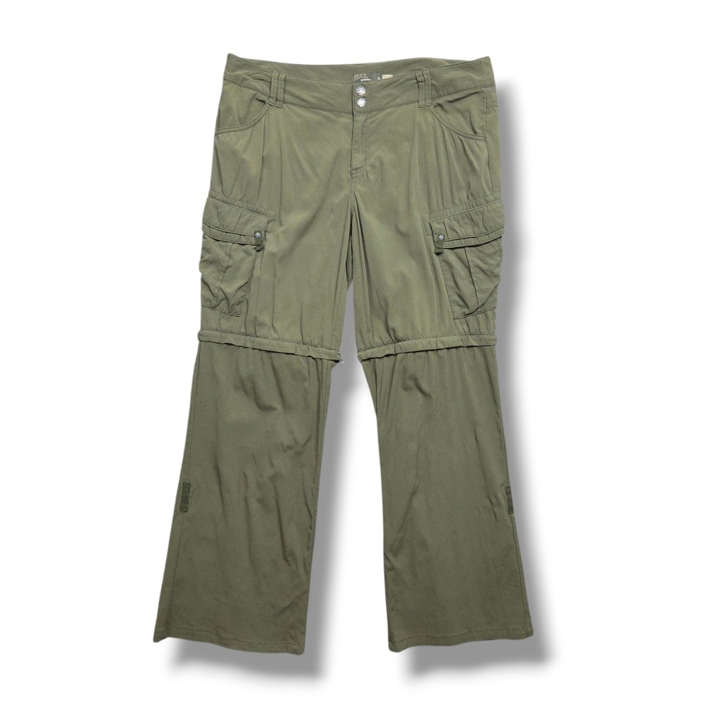 Prana Sage Convertible Pant Womens 12 STAIN PILLED‎ Green Cargo Roll Up Ripstop